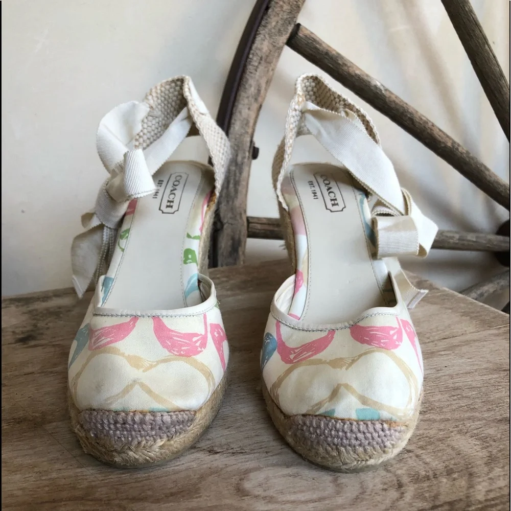 COACH🌷Espadrilles Cute Signature Ankle Tie Wedges - Picture 9 of 12